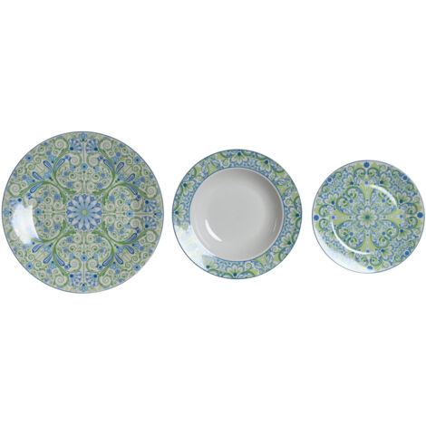 Vajilla Set 18 Porcelana 27X27X3 Azulejos Verde PC202613