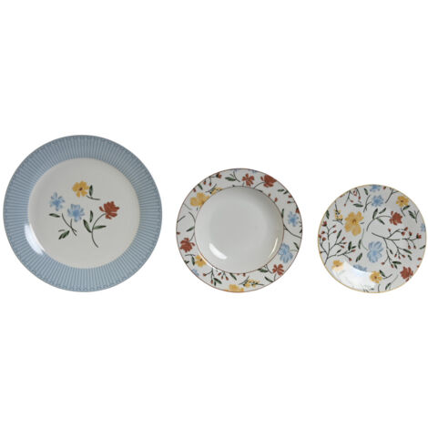 Vajilla Set 18 Porcelana 27X27X3 Floral Azul PC205116
