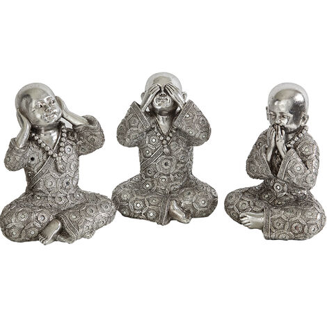 Set 3 Monjes Sentidos Resina Plateado 192318
