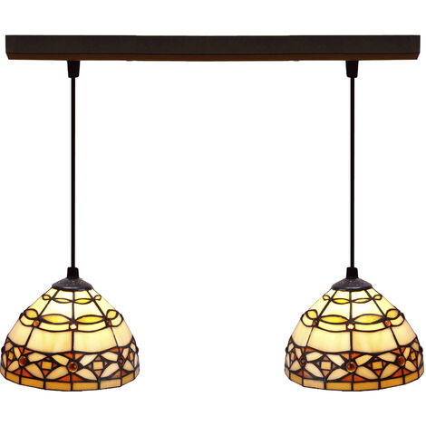 Lámpara Colgante de techo Tiffany regleta Serie Marfíl D-20cm x2 226002