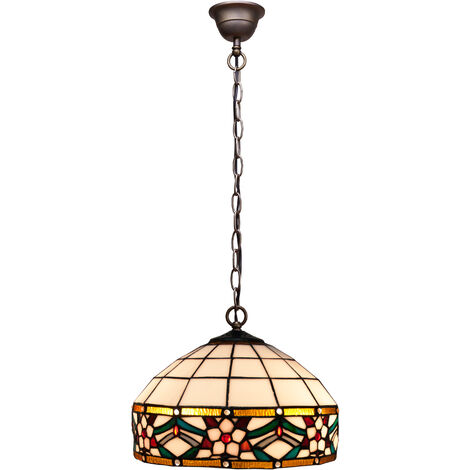 Lámpara Colgante de techo con cadena y pantalla Tiffany diámetro 30cm Serie Museum 286499
