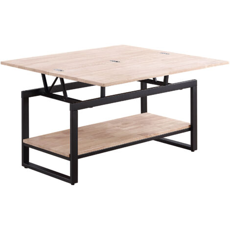 Mesa Centro Elevable Y Extensible Steve  Roble Nordish / Negro. OK1088