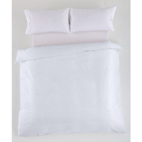 FUNDA NORDICA de satén listado color blanco - Cama de 90 (1 pieza) - 100% algodón - 300 hilos. Gramage: 118 (1/4)