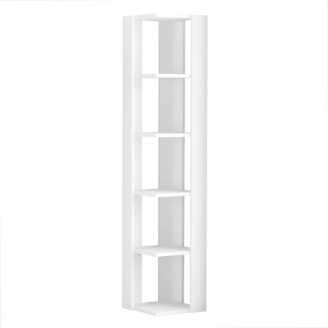 Estantería rinconera con 5 huecos. Color Blanco. (Alto 161 cm/Ancho 34 cm/Fondo 34 cm)
