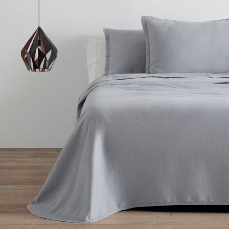 Colcha/Cubrecama de algodón reciclado Lines color Perla para cama de 105 cm. Incluye dos fundas de cojín (1/3)