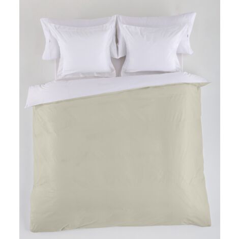 FUNDA NORDICA reversible blanco-piedra - Cama de 150/160 (1 pieza) - 50% algodón / 50% poliéster - 144 hilos. Gramage: 115 (1/4)