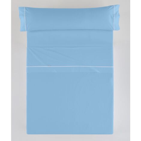 Juego de sábanas color azul celeste - Cama de 105 (3 piezas) - 100% algodón - 144 hilos. Gramage: 115
