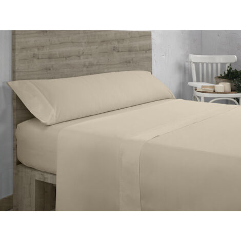 Juego de sábanas de algodón orgánico color topo. Acabado en doble pespunte. Cama de 160 cm. 4 piezas (1/5)