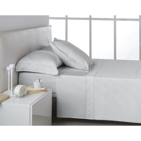 Juego de sábanas de satén efecto listado color perla. Cama de 200 cm. 4 piezas (1/4)