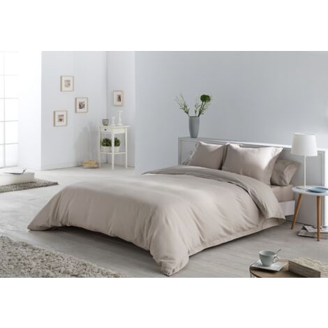 Juego de FUNDA NORDICA + 2 fundas de cojín dibujo en espiga color piedra - Cama de 135/140 (5 piezas) - Tejido jacquard - 50% algodón / 50% poliéster. Gramage: 115