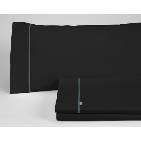 Juego de sábanas liso color negro - Cama de 180 (4 piezas) -50% algodón / 50% poliéster - 144 hilos. Gramage: 115