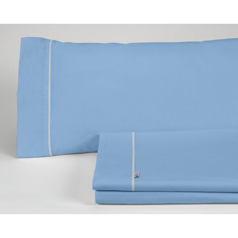 Juego de sábanas liso color azul claro - Cama de 135/140 (3 piezas) - 50% algodón / 50% poliéster - 144 hilos. Gramage: 115 (1/4)