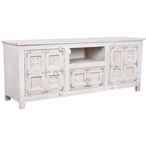 Mueble Tv Mango Madera 151X40X60 Envejecido Blanco (1/5)