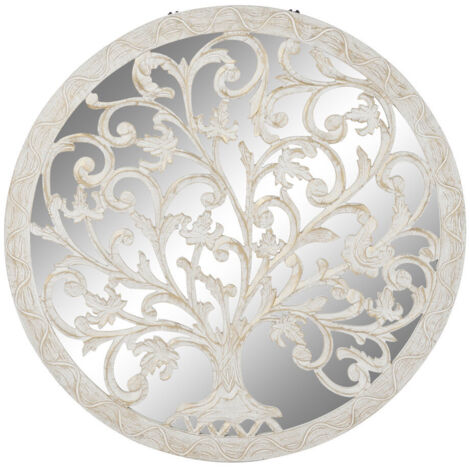 Decoracion Pared Mdf Espejo 90X2X90 Arbol Blanco