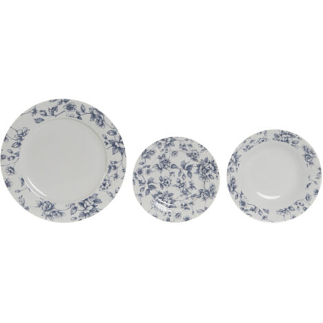 Vajilla Set 18 Porcelana 27X27X2 Floral Azul