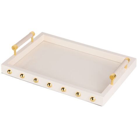 Bandeja Mdf / Acero Inox Beige 45X31X9 Cm