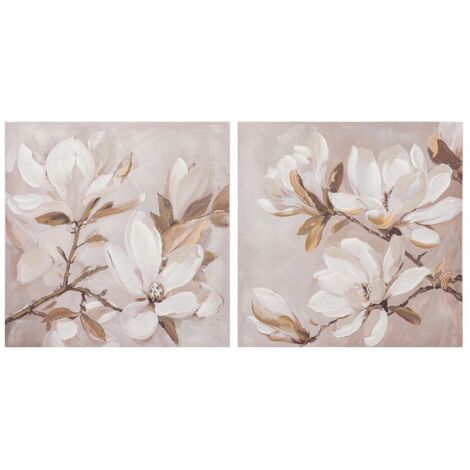 Set 2 Lienzos Flores 80% Pintado A Mano 60X3X60 Cm (1/2)