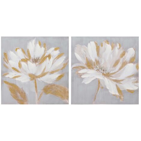 Set 2 Lienzos Flores 80% Pintado A Mano 60X3X60 Cm (1/2)