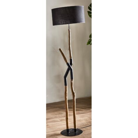 Lampara Pie Dedalo Madera Natural Pant. Negra 178 Cms 45X45X178 Cms (1/3)
