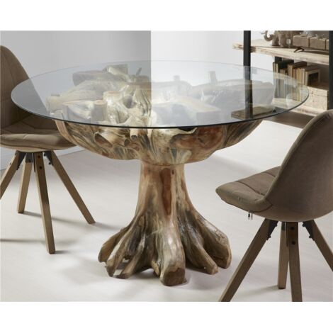 Mesa Comedor Raiz Teka Maciza C/Vidrio 130Dx76 Cms. 130Dx76 Cms (1/4)