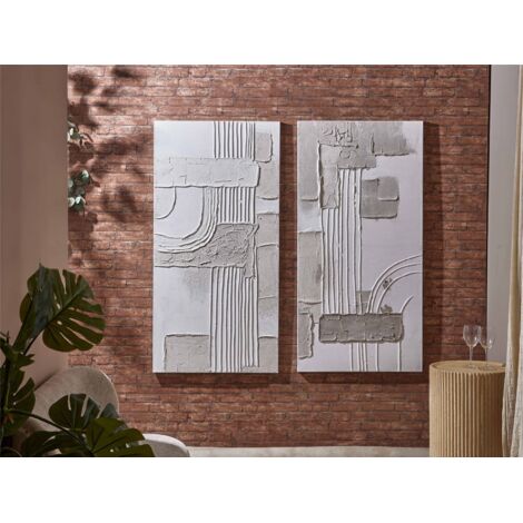 Oleo Abst. Relieves Blancos Dif. Texturas 70X140 Cms. S/2 70X3X140 Cms