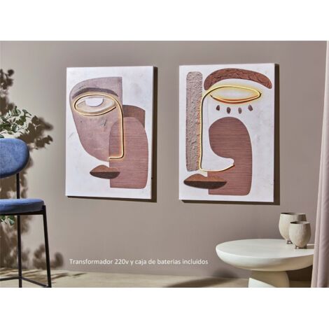 Lienzo Impr. Abstr. Etnico Tonos Tierra 50% Oleo C/Led 70X100 Cms. S/2 70X3X100 Cms
