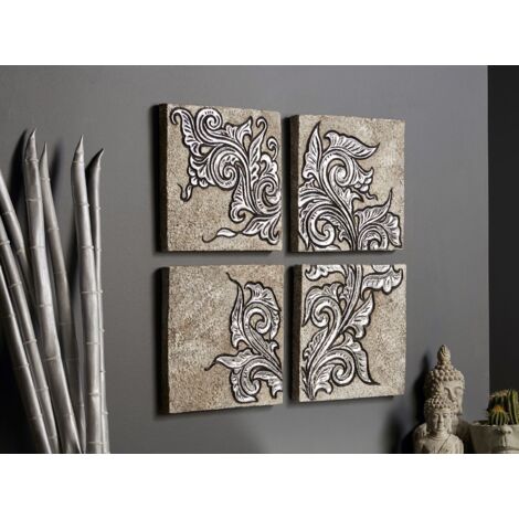 Cuadro Fibra C/Cemento Flores Abstr. 40X40 Cms. S/4 40X4X40 Cms (1/4)
