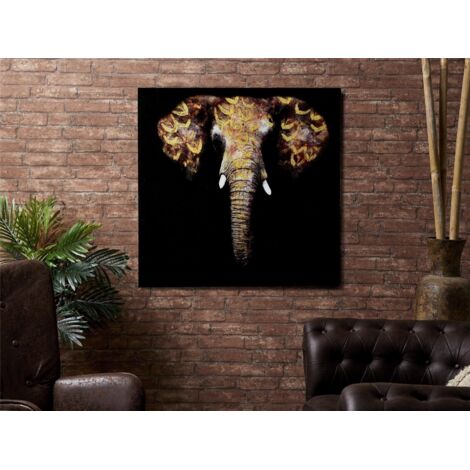 Cuadro Cristal Impr. Elefante Reflejos Dorados 80X80 Cms. 80X1X80 Cms