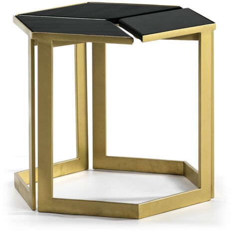 Mesa Auxiliar 58X58X48 Granito Negro/Metal Dorado (1/3)