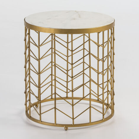 Ernennen Sie Tabelle 40x40x46 Weißer Marmor / Gold Metall Vertikaler Dekoration / Wandschmuck für alle Stile, um dem Haus eine Note zu verleihen