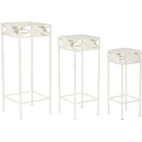 Mesita Auxiliar Set 3 Metal 30X30X70 Blanco