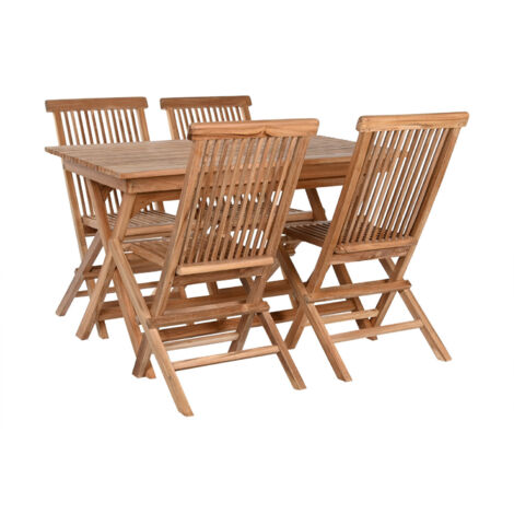 Mesa Comedor Set 5 Teca 120X70X75 + 4 Sillas Plega (1/5)