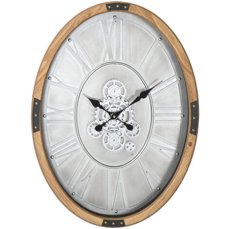 Reloj Pared Pino Metal 50X8X68 Movimiento Plateado (1/5)