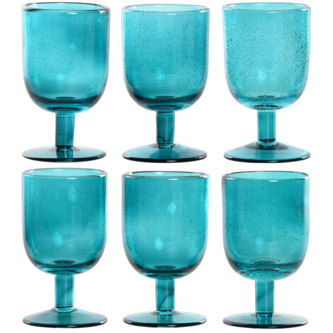 Copa Set 6 Cristal 8X8X14 300Ml Burbujas Turquesa (1/4)