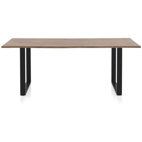 Mesa Comedor 200X100 Madera Maciza De Acacia Sobre De 25 Mm Grosor Con Patas Metalicas Negras (1/4)