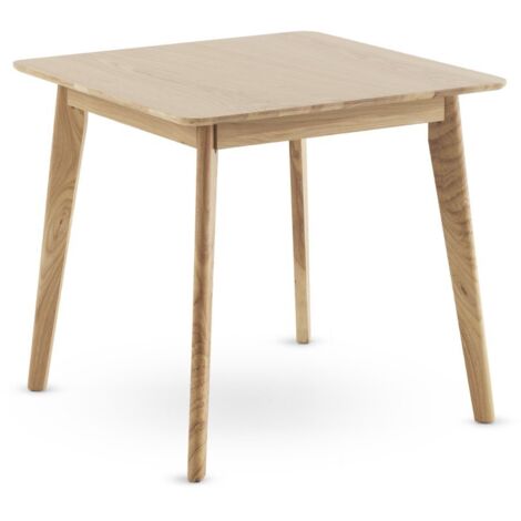 Mesa cuadrada 80x80 patas madera de hevea con sobre chapado en roble