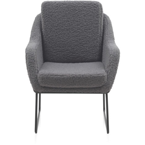Sillón Tapizado Gris Con Patas Metálicas Negras