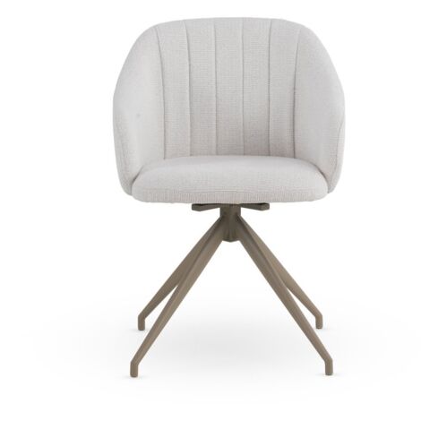 Set de 4 sillones giratorios tapizados en chenilla color crema y patas de metal color topo (1/4)