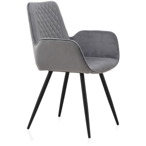 Lote 2 Sillones Tapizados Terciopelo Gris, Patas Metal Negro (1/4)