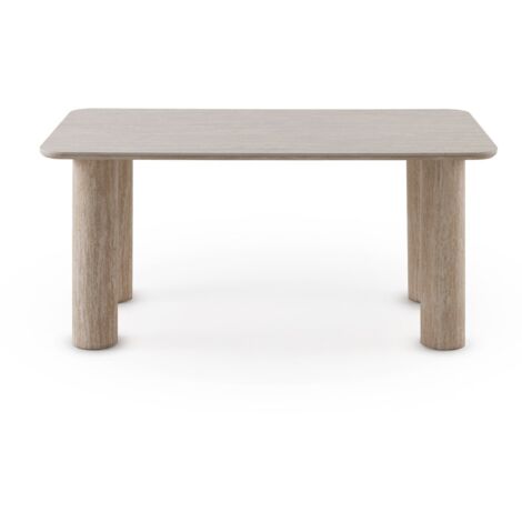 Mesa comedor rectangular 160x90 mdf en travertino con sobre ceramico marmol travertino