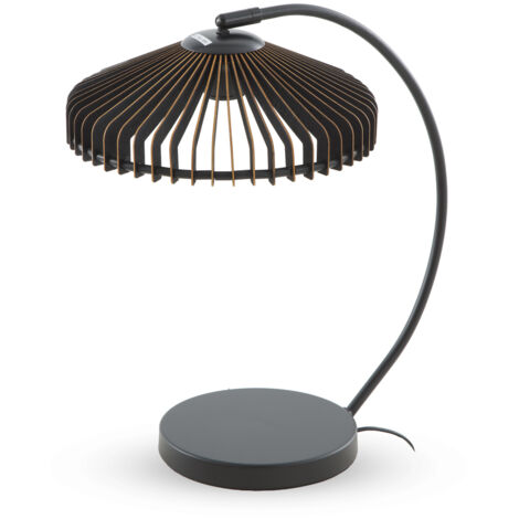 Lampara de sobremesa de contrachapado negro con base metalica negra (1/3)