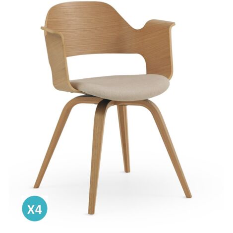 Set 4 sillones madera contrachapado roble asiento tapizado (1/4)