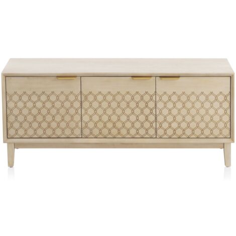 Mueble Tv 3 Puertas Chapado En Roble Acabado Marfil (1/4)