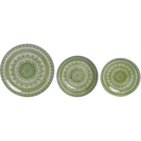 Vajilla Set 18 Porcelana 27X27X2,5 Mandala Verde
