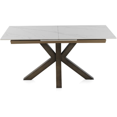 Mesa Extensible Blanca Tapa De Ceramica Y Patas De Metal Cobre (1/4)