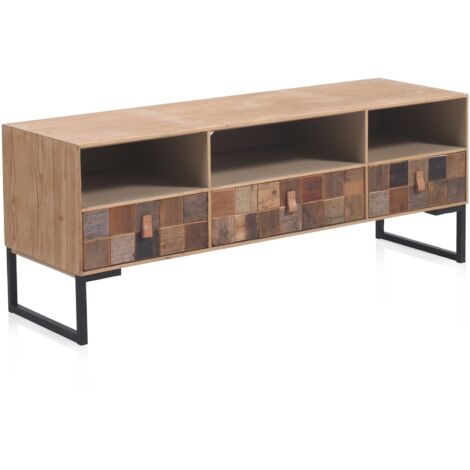 Mueble Tv De Chapa De Fresno, Frontis De Madera Reciclada Con Base De Metal (1/4)