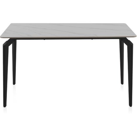 Mesa Ceramica Blanca Con Patas De Metal Negras 140X80