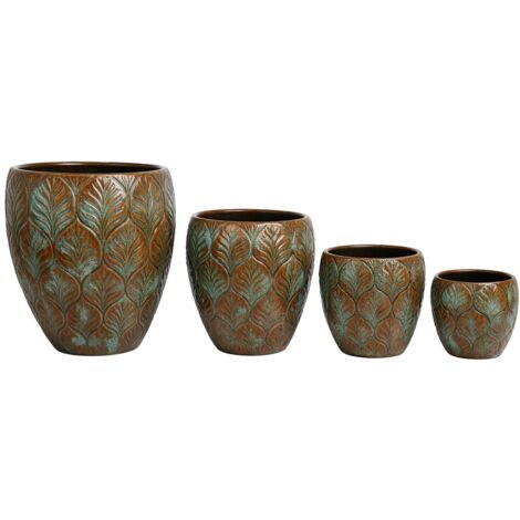 Macetero Set 4 Ceramica Vidriada 66X66X68 Hoja (1/3)