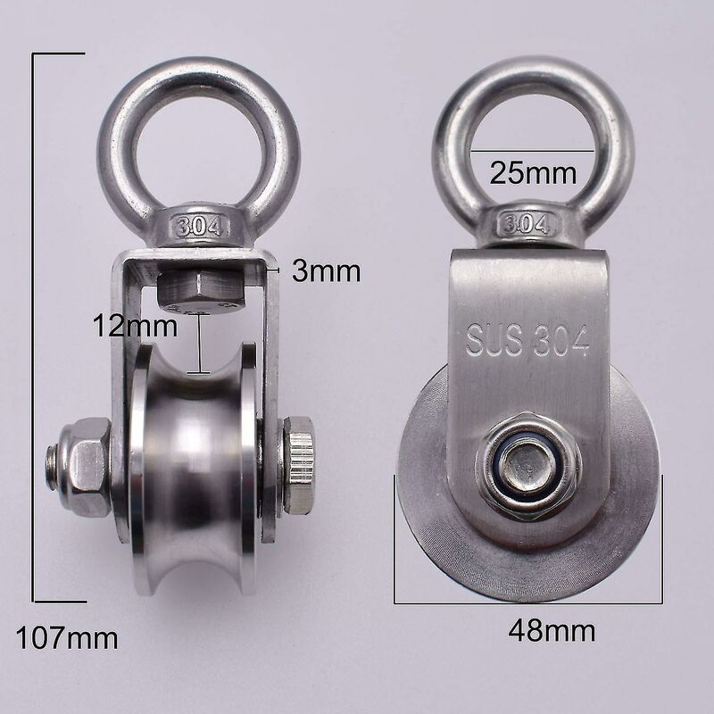 Poulies De Levage M20 Avec Crochets à Ressort - Acier Inox 304, Charge 75 Kg (Lot De 2)