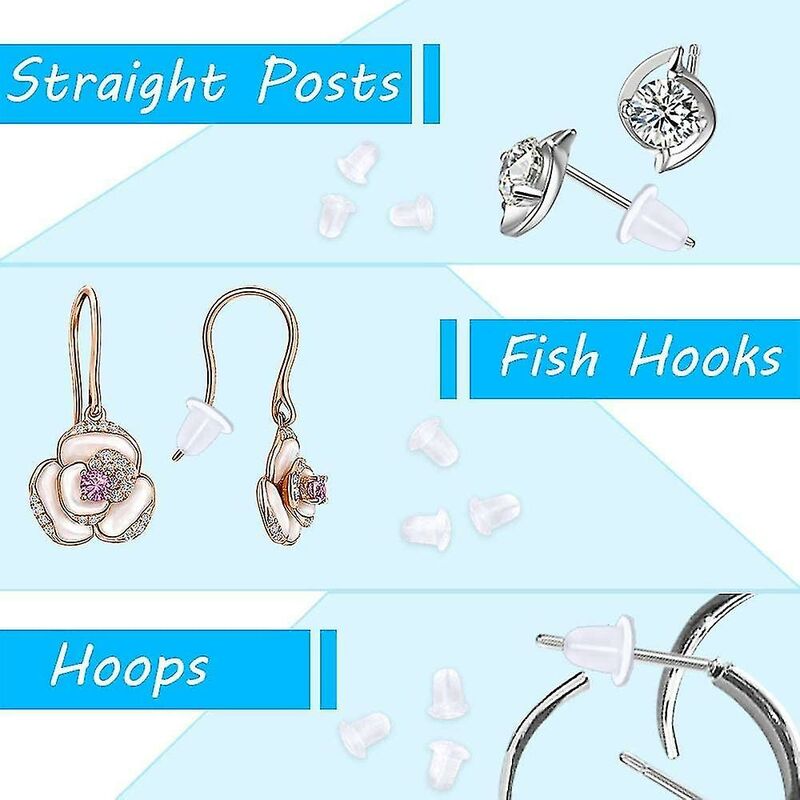 Lot De 100 Fermoirs Silicone Pour Boucles D'oreilles - Transparent Hypoallergénique - Neuf